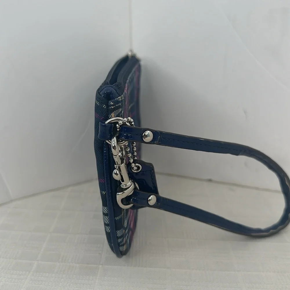 Coach Authentic Tartan Blue Plaid Metallic Wristlet, Style No. F48110 - Picture 4 of 9